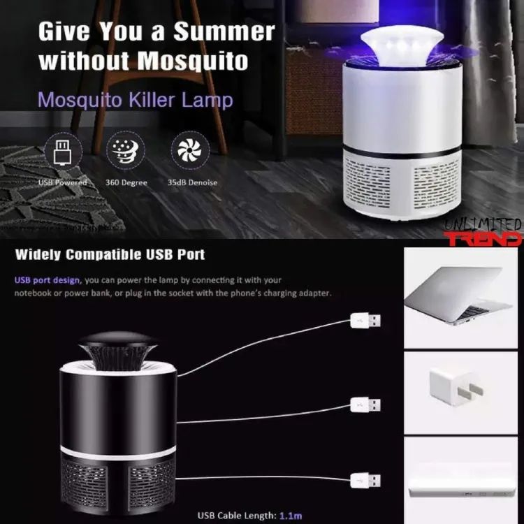 Electric Mosquito Killer Lamp with USB Power Suction Fan No Zapper Child Safe